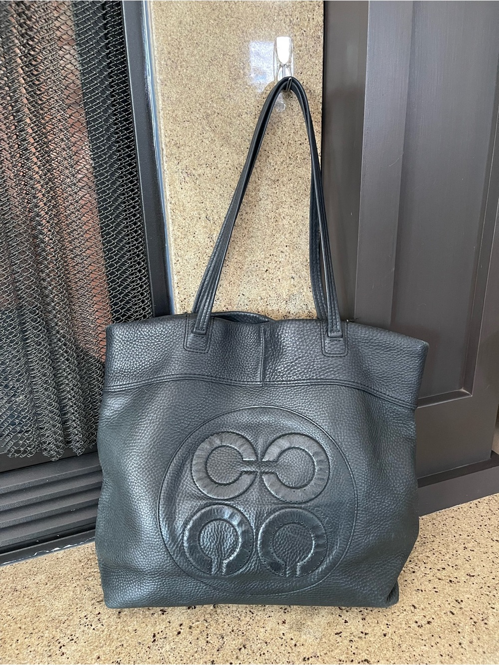 Coach Black Pebbled Leather Tote with Embossed Logo